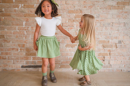 Girls Classic Twirl Dress in Asparagus Stripe - Blissfully Lavender BoutiqueOllie Jay