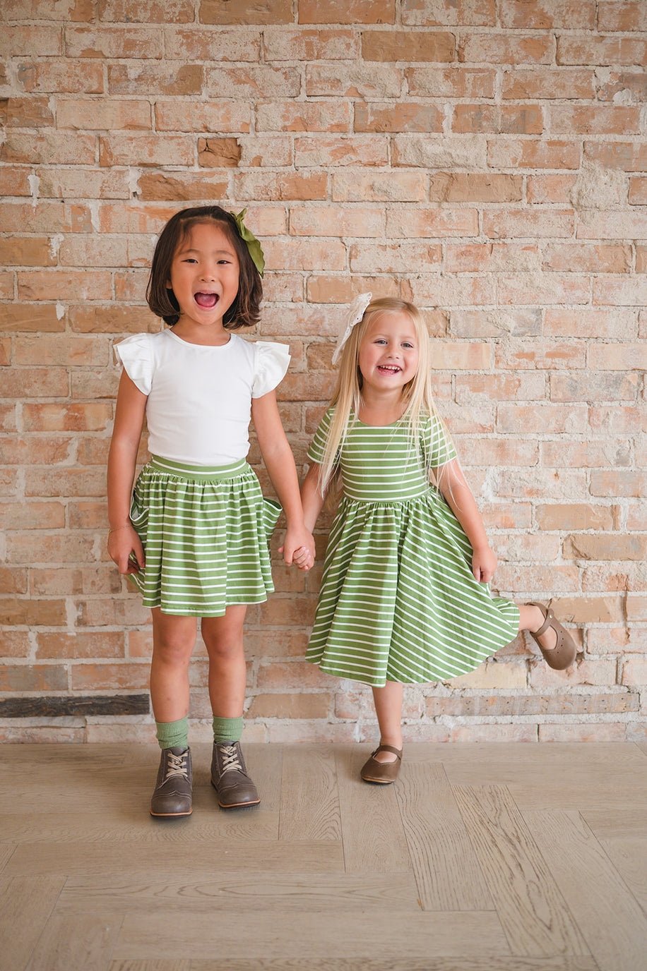 Girls Classic Twirl Dress in Asparagus Stripe - Blissfully Lavender BoutiqueOllie Jay