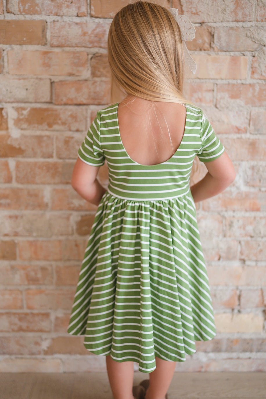 Girls Classic Twirl Dress in Asparagus Stripe - Blissfully Lavender BoutiqueOllie Jay