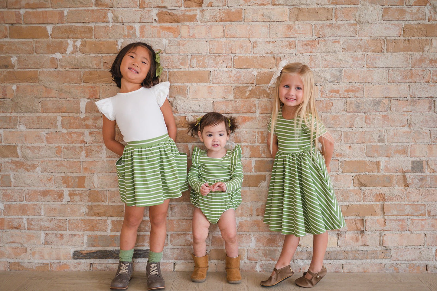 Girls Classic Twirl Dress in Asparagus Stripe - Blissfully Lavender BoutiqueOllie Jay