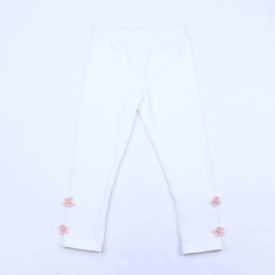 Girls Cloud White Ribbon Floral Leggings - Blissfully Lavender Boutiquedoe a dear