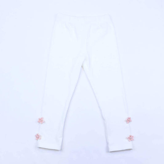 Girls Cloud White Ribbon Floral Leggings - Blissfully Lavender Boutiquedoe a dear