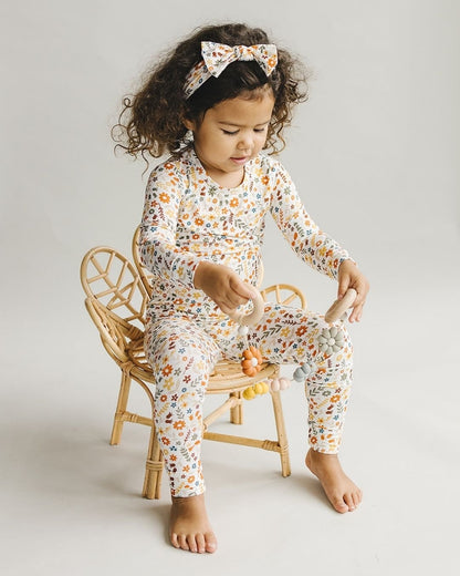 Girls Fall Flowers Bamboo Two Piece Lounge Set - Blissfully Lavender BoutiqueLUCKY PANDA KIDS