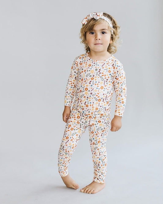 Girls Fall Flowers Bamboo Two Piece Lounge Set - Blissfully Lavender BoutiqueLUCKY PANDA KIDS