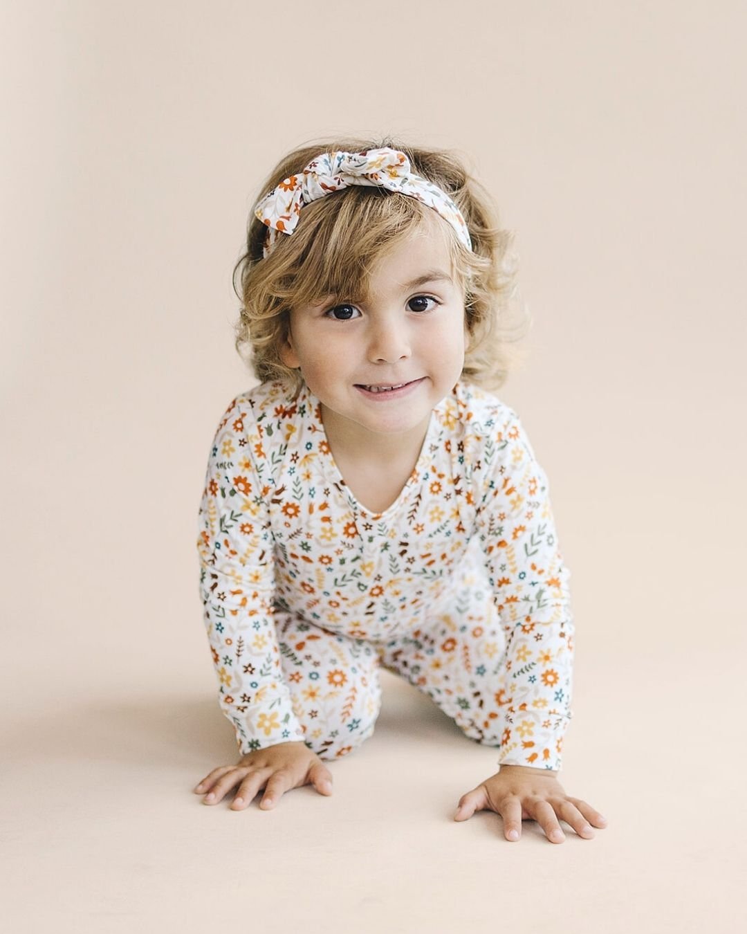 Girls Fall Flowers Bamboo Two Piece Lounge Set - Blissfully Lavender BoutiqueLUCKY PANDA KIDS