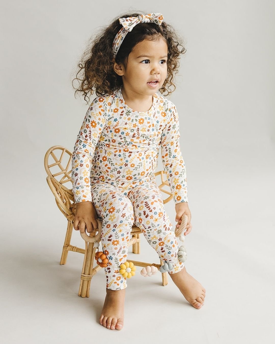 Girls Fall Flowers Bamboo Two Piece Lounge Set - Blissfully Lavender BoutiqueLUCKY PANDA KIDS