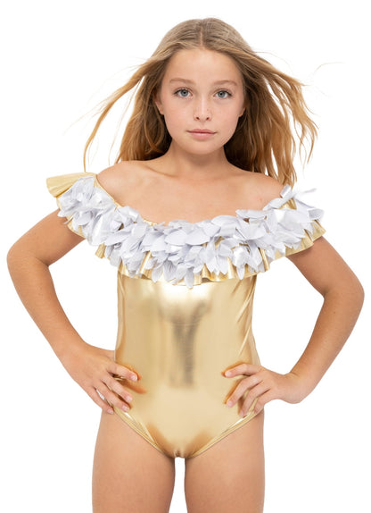 Girls Gold Swimsuit with Silver Petals - Blissfully Lavender BoutiqueStella Cove