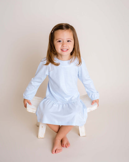 Girls Light.Blue Long Sleeve Jersey Dress - Blissfully Lavender BoutiqueCuclie