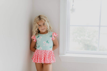 Girls Mint Pink Check Skirted Leotard - Blissfully Lavender BoutiqueOopsie Daisy