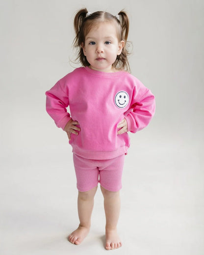 Girls Pink Biker Shorts Set - Blissfully Lavender BoutiqueLUCKY PANDA KIDS