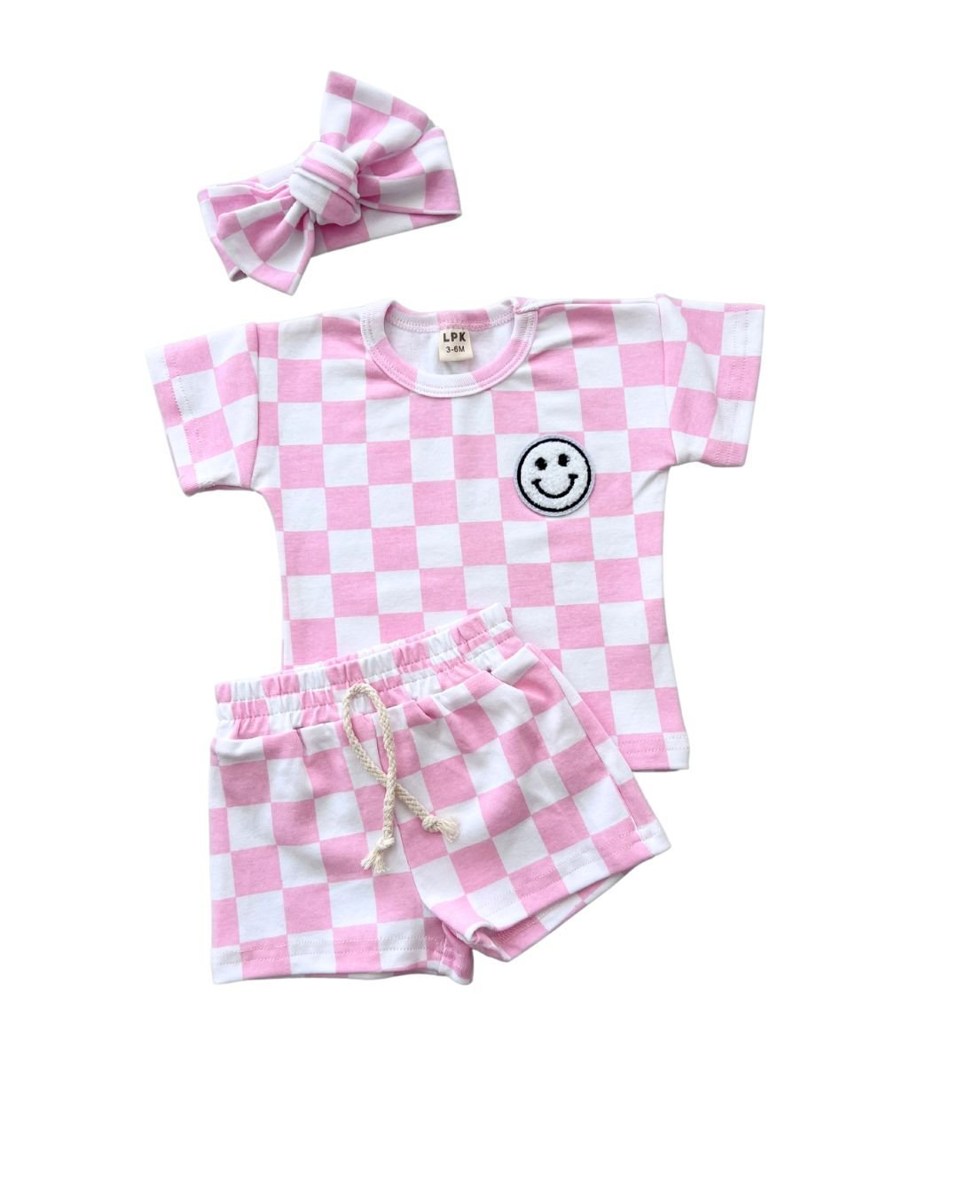 Girls Pink Checkered Shorts Set - Blissfully Lavender BoutiqueLUCKY PANDA KIDS