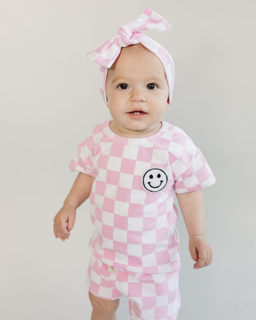 Girls Pink Checkered Shorts Set - Blissfully Lavender BoutiqueLUCKY PANDA KIDS