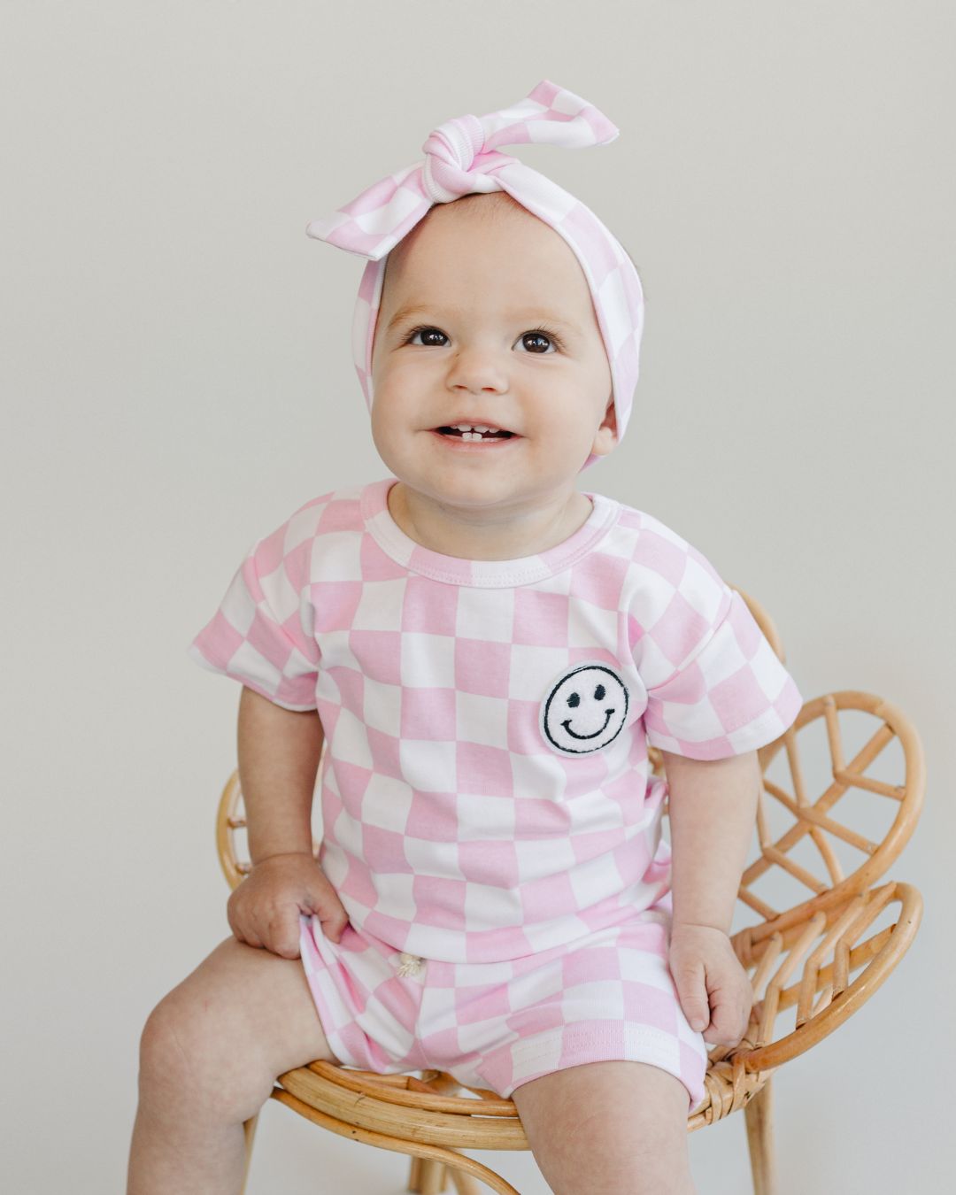 Girls Pink Checkered Shorts Set - Blissfully Lavender BoutiqueLUCKY PANDA KIDS