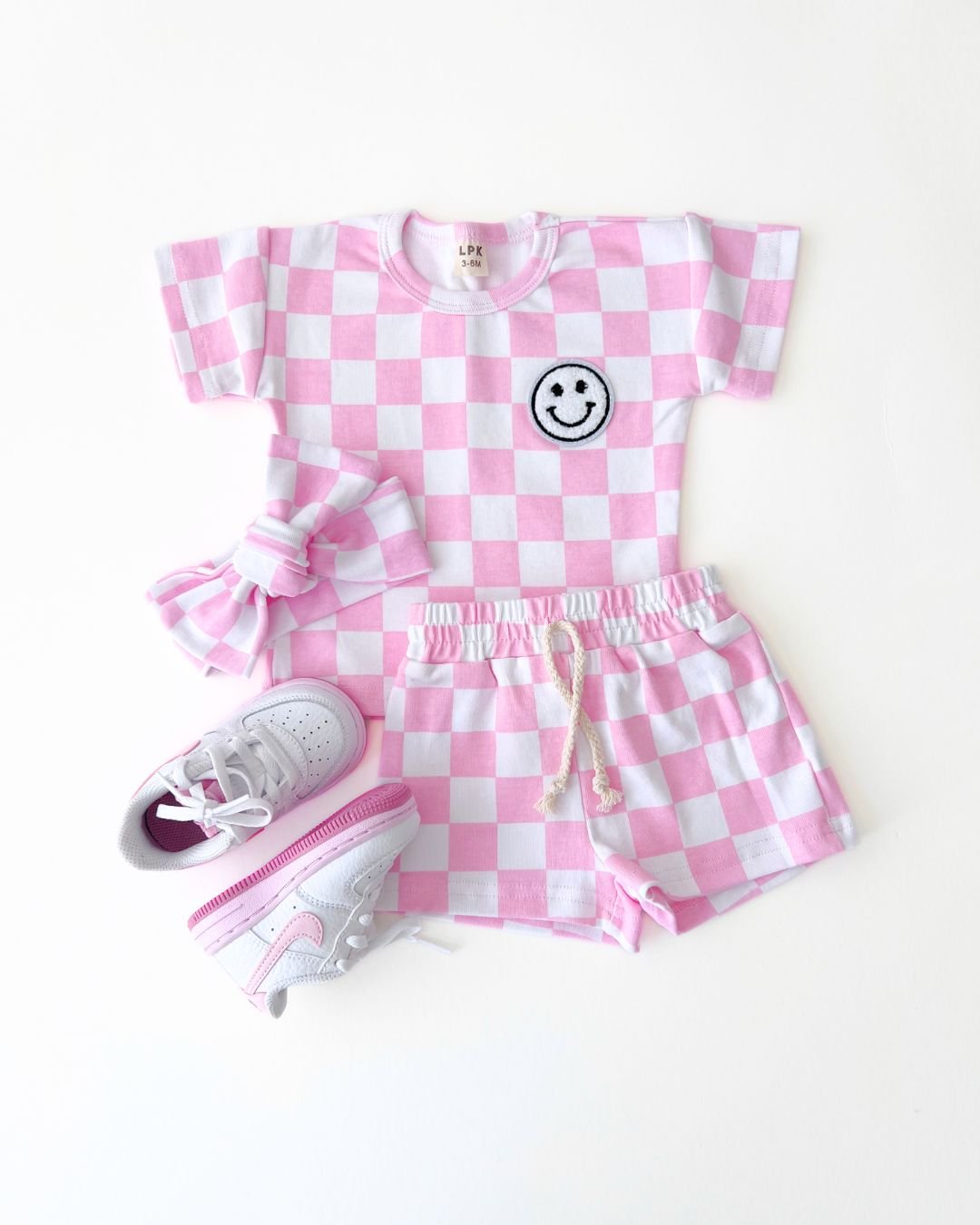 Girls Pink Checkered Shorts Set - Blissfully Lavender BoutiqueLUCKY PANDA KIDS