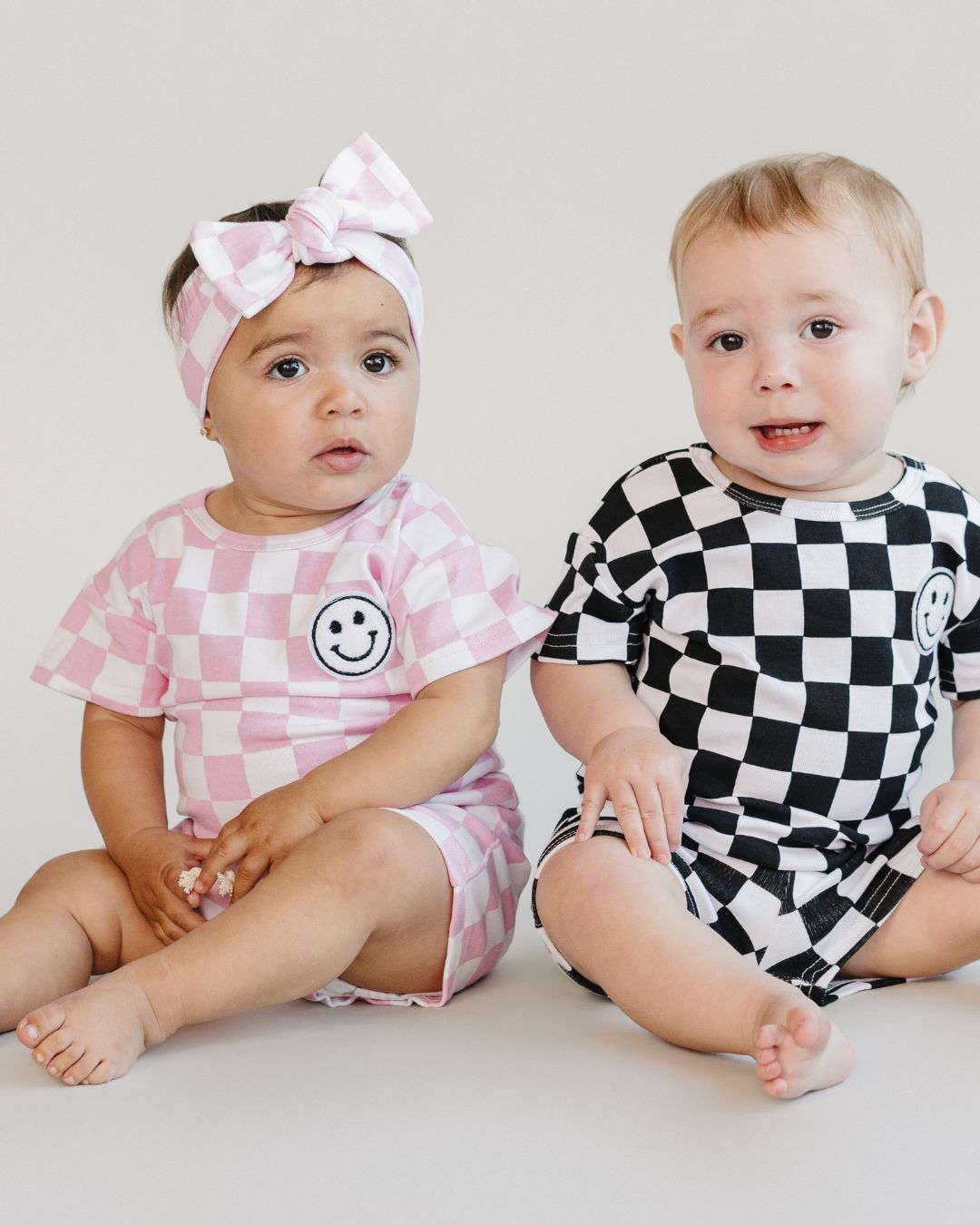 Girls Pink Checkered Shorts Set - Blissfully Lavender BoutiqueLUCKY PANDA KIDS