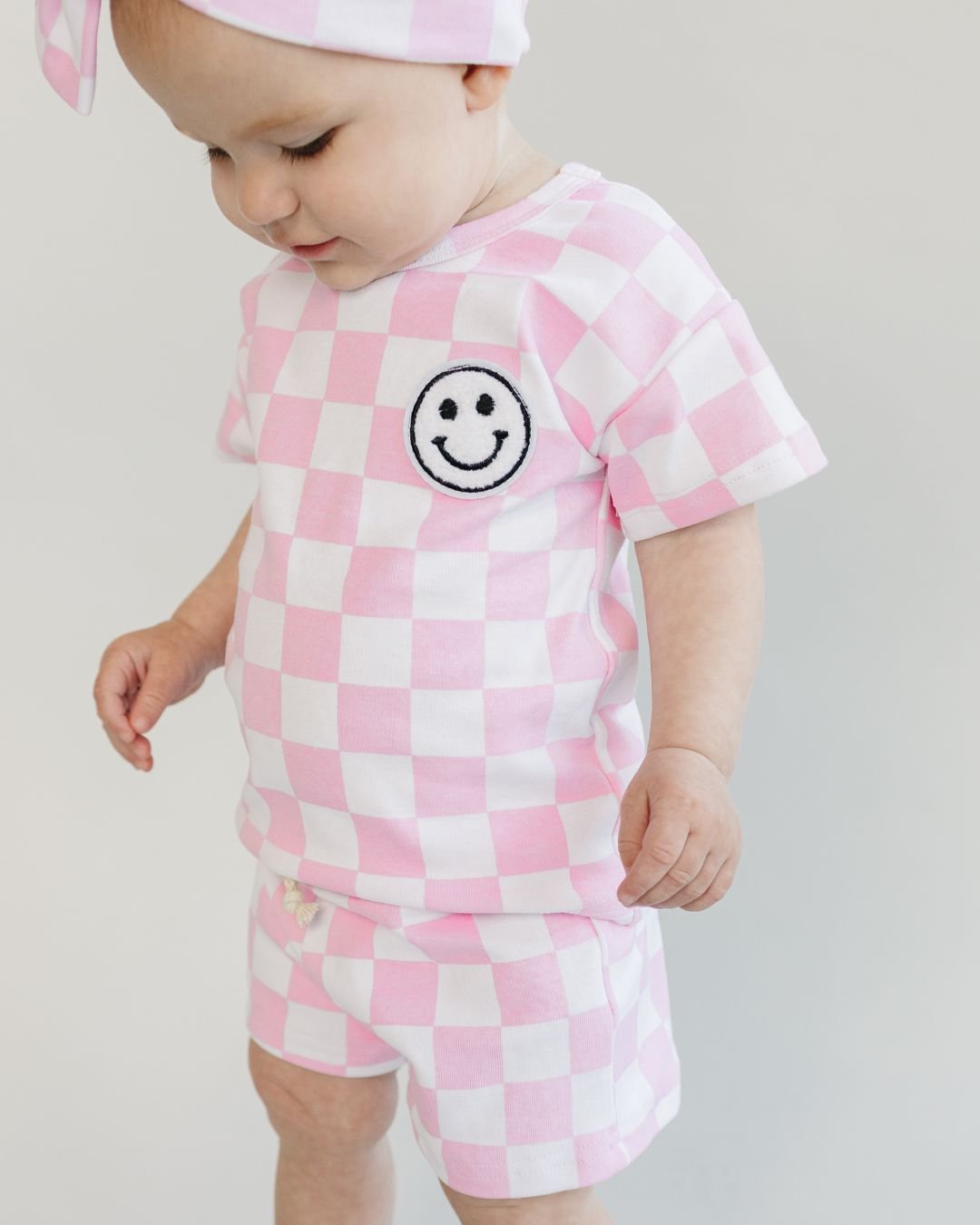 Girls Pink Checkered Shorts Set - Blissfully Lavender BoutiqueLUCKY PANDA KIDS