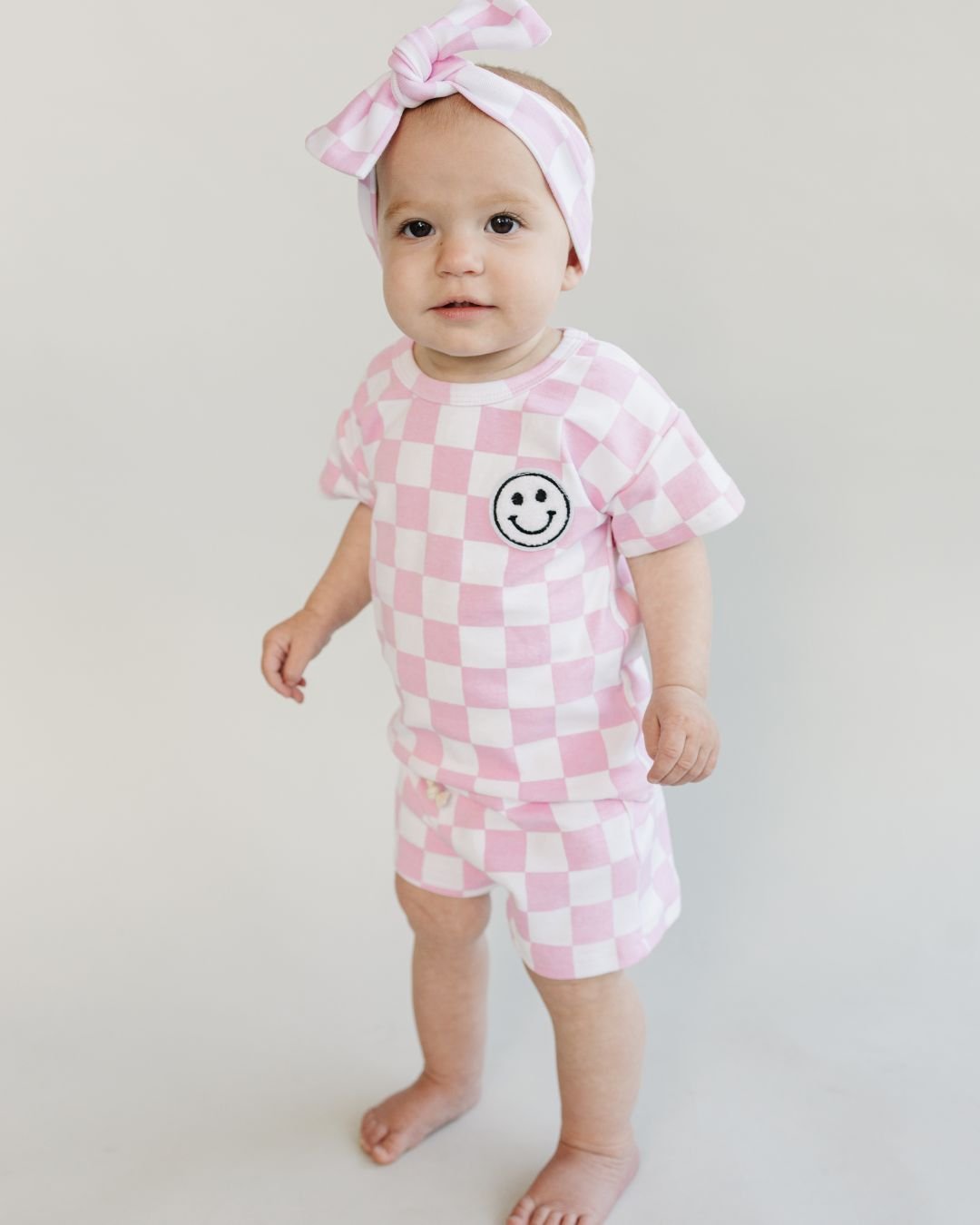 Girls Pink Checkered Shorts Set - Blissfully Lavender BoutiqueLUCKY PANDA KIDS