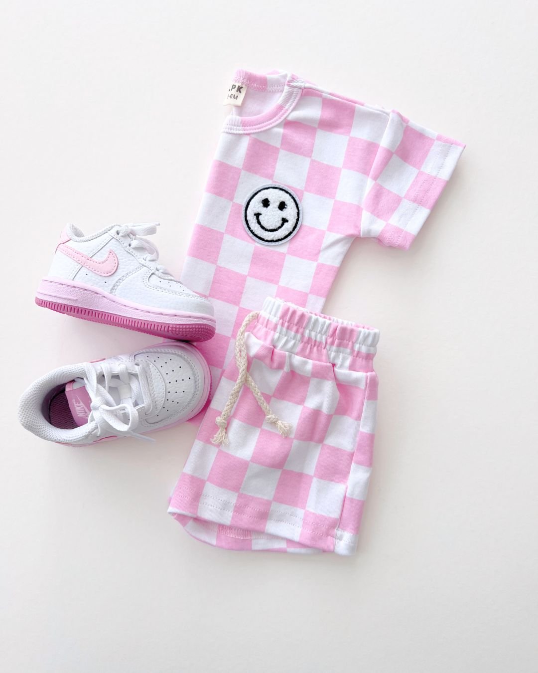 Girls Pink Checkered Shorts Set - Blissfully Lavender BoutiqueLUCKY PANDA KIDS