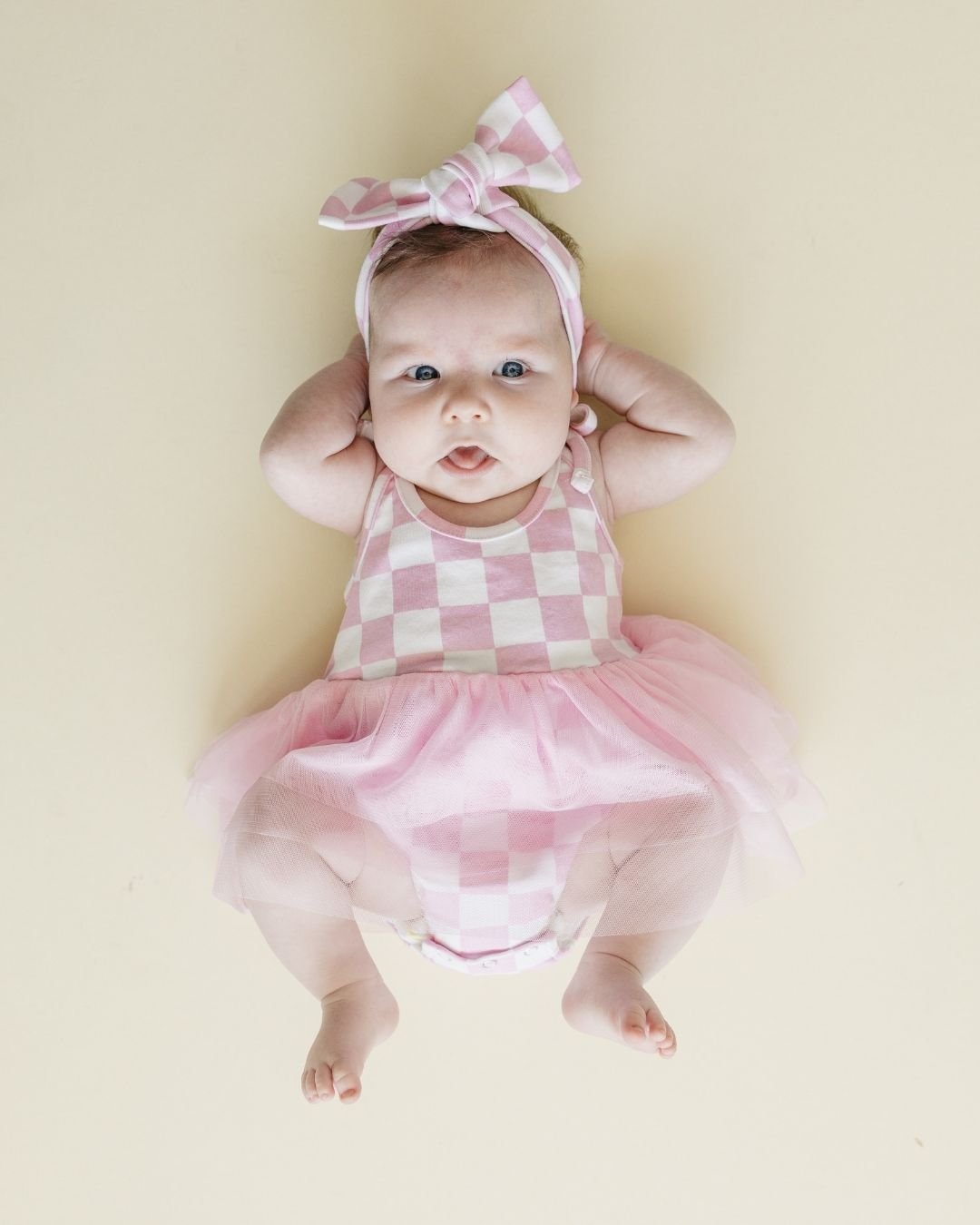 Girls Pink Checkered Tutu Romper - Blissfully Lavender BoutiqueLUCKY PANDA KIDS