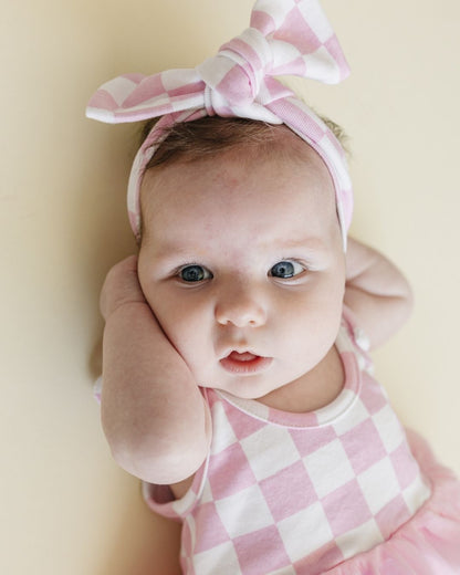 Girls Pink Checkered Tutu Romper - Blissfully Lavender BoutiqueLUCKY PANDA KIDS