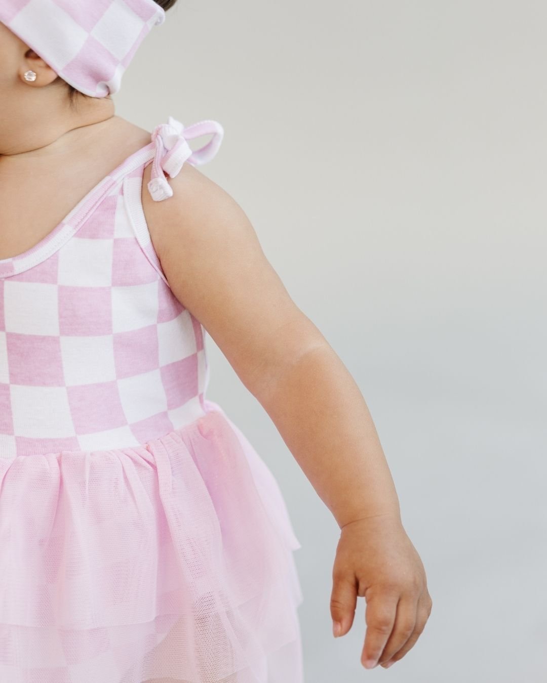 Girls Pink Checkered Tutu Romper - Blissfully Lavender BoutiqueLUCKY PANDA KIDS