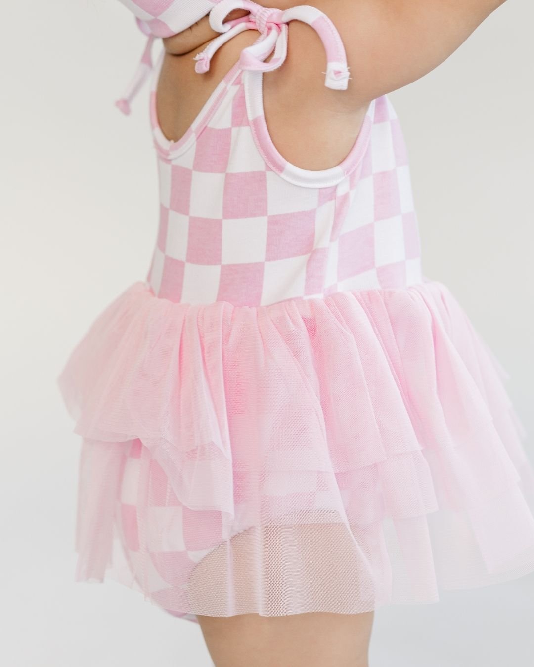 Girls Pink Checkered Tutu Romper - Blissfully Lavender BoutiqueLUCKY PANDA KIDS