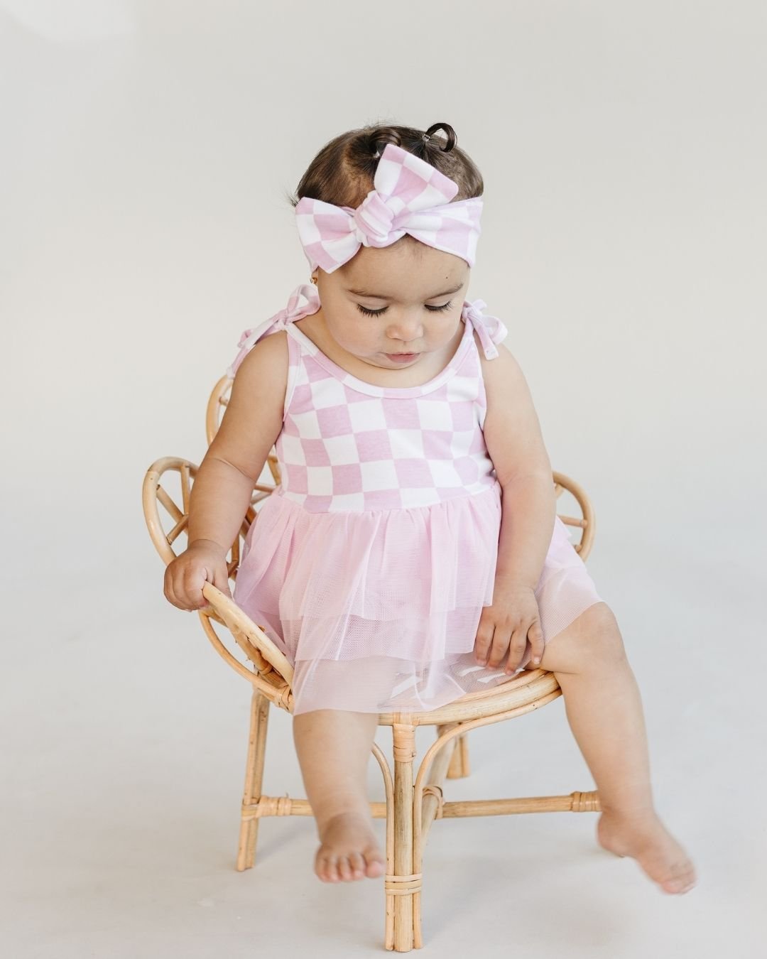 Girls Pink Checkered Tutu Romper - Blissfully Lavender BoutiqueLUCKY PANDA KIDS