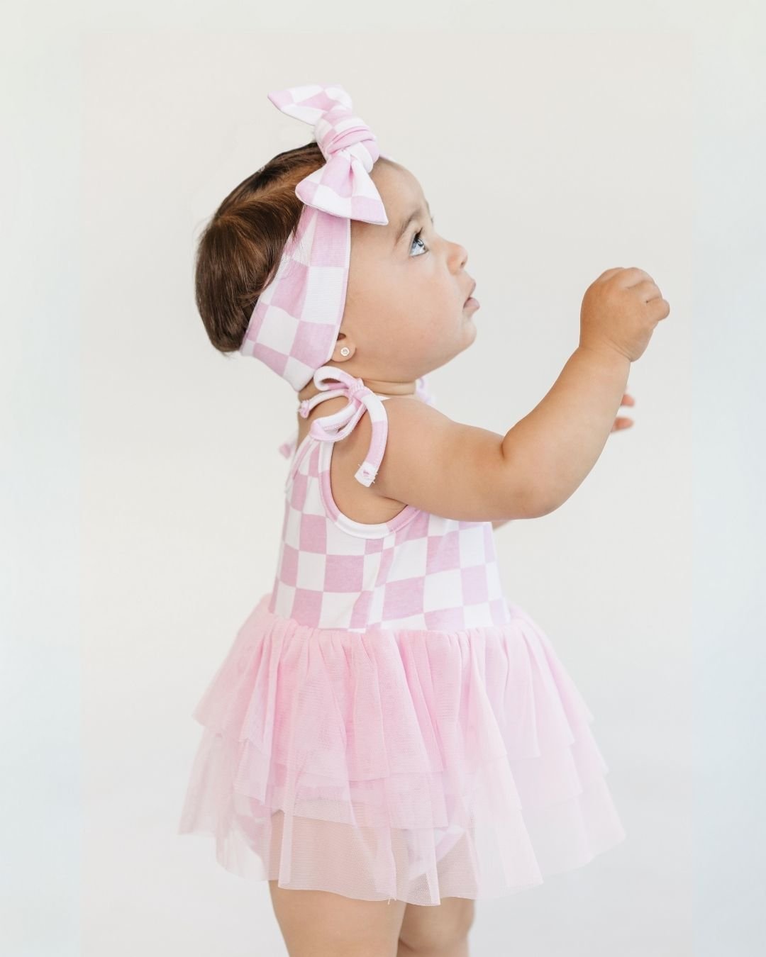 Girls Pink Checkered Tutu Romper - Blissfully Lavender BoutiqueLUCKY PANDA KIDS