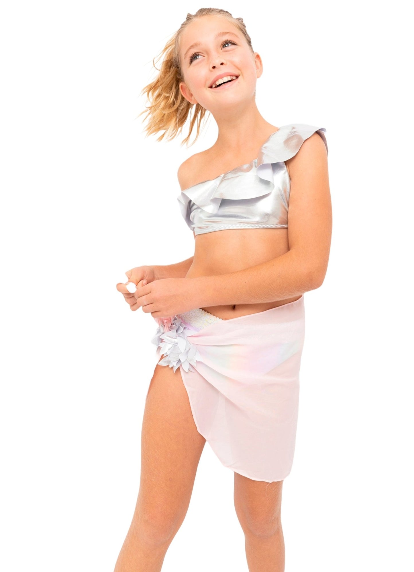 Girls Pink Pareo Skirt with Silver Petals - Blissfully Lavender BoutiqueStella Cove