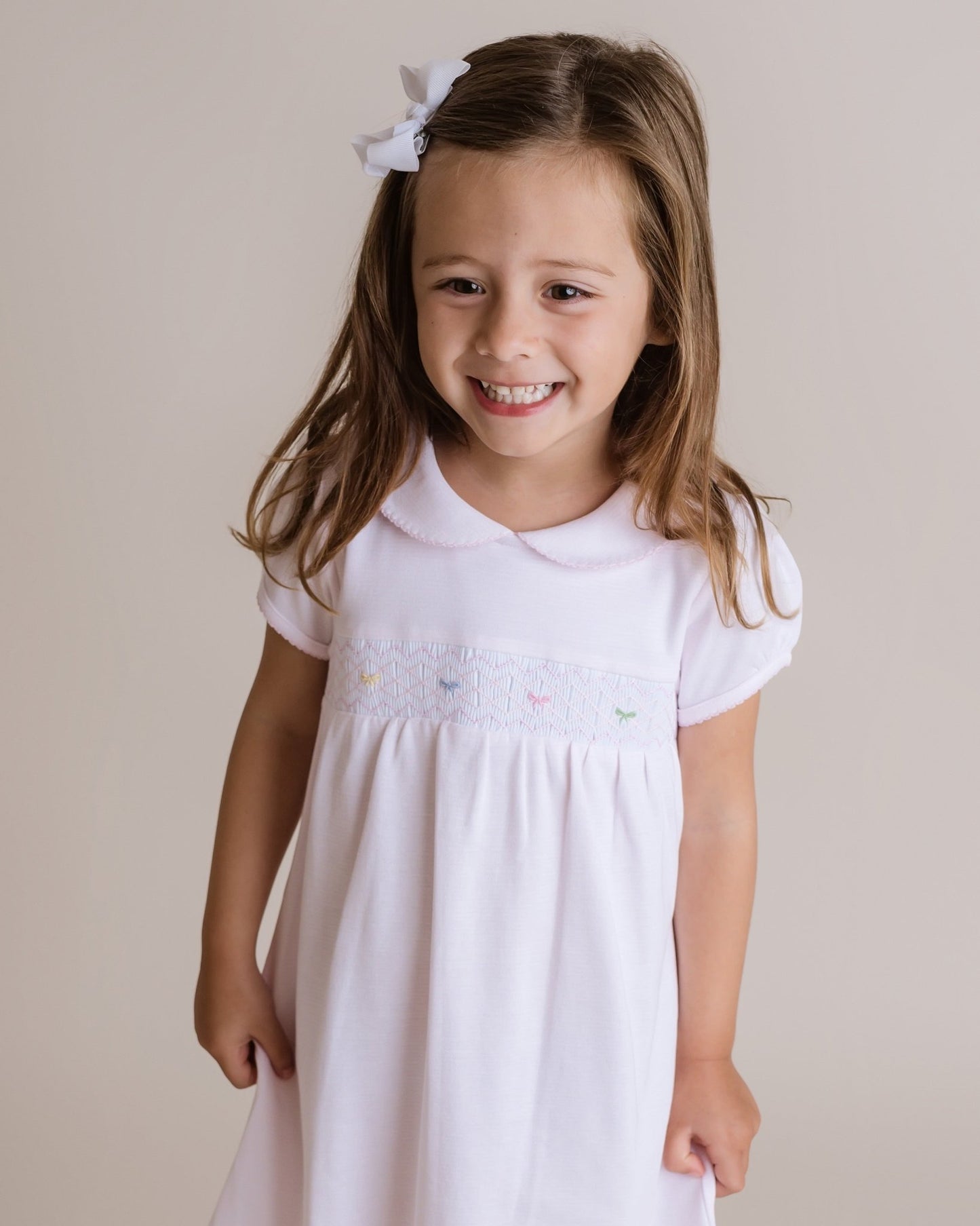 Girls Pink Smocked Bow Dress - Blissfully Lavender BoutiqueCuclie