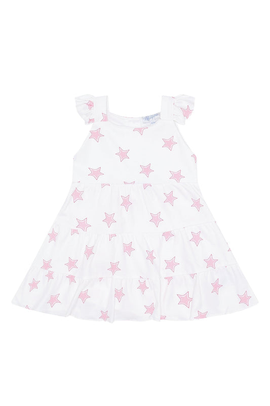 Girls Pink Stars Print Ruffle Dress - Blissfully Lavender BoutiqueNella Pima