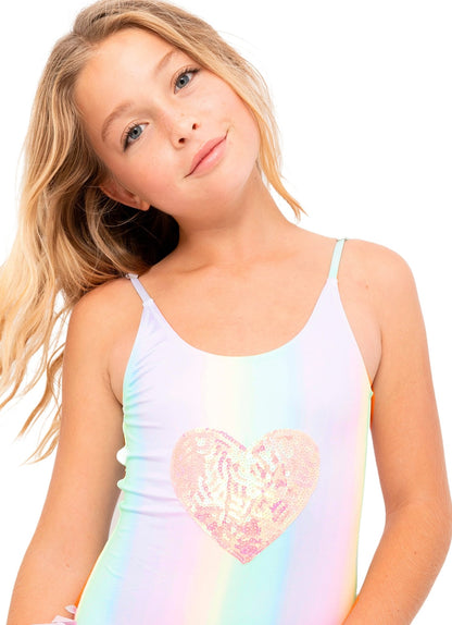 Girls Rainbow Heart Sequin Swimsuit - Blissfully Lavender BoutiqueStella Cove