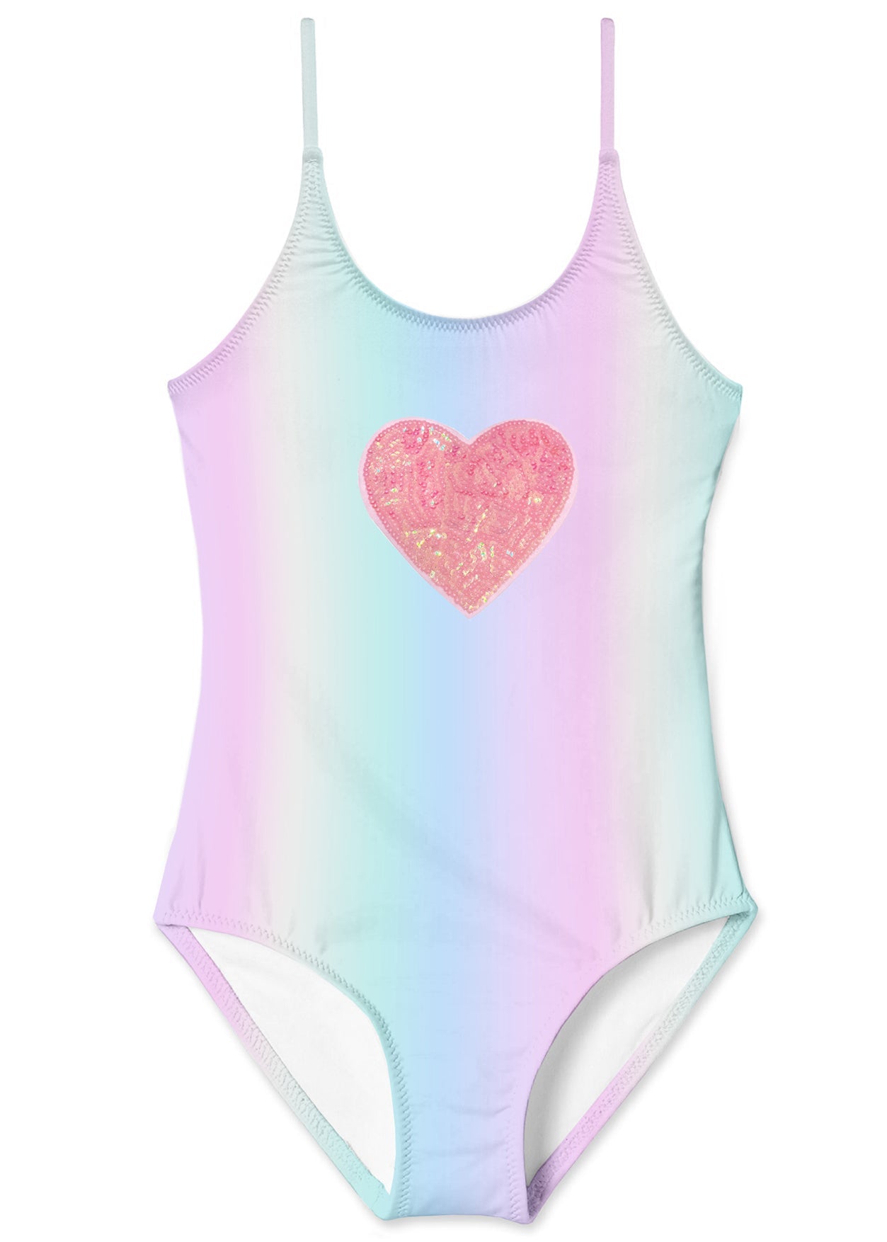 Girls Rainbow Heart Sequin Swimsuit - Blissfully Lavender BoutiqueStella Cove