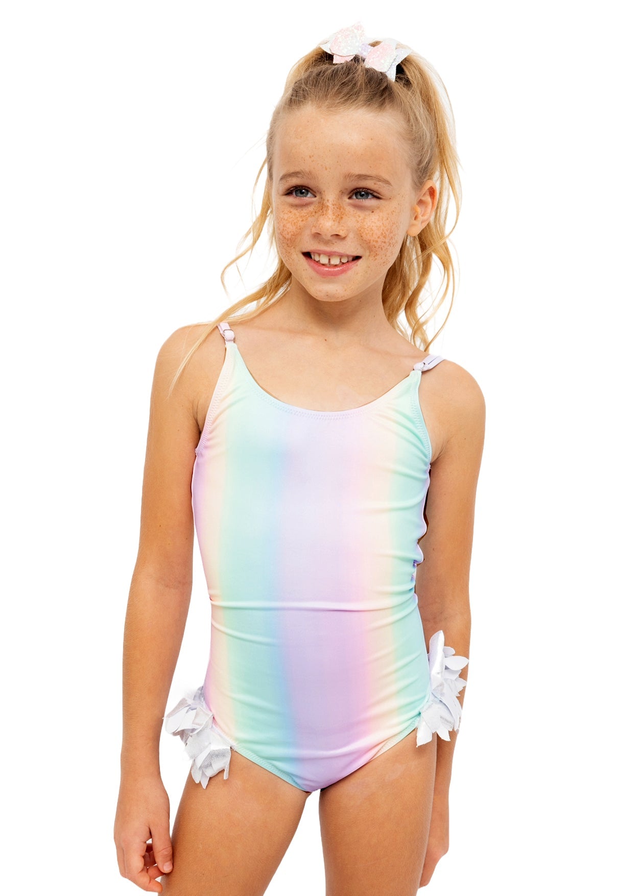 Girls Rainbow Silver Petals One Piece Swimsuit - Blissfully Lavender BoutiqueStella Cove