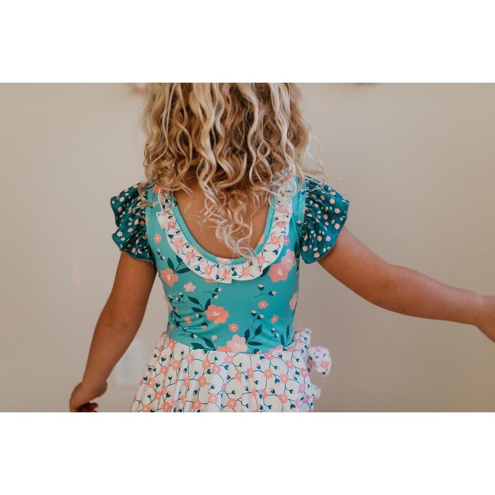 Girls Teal Floral Skirted Leotard - Blissfully Lavender BoutiqueOopsie Daisy