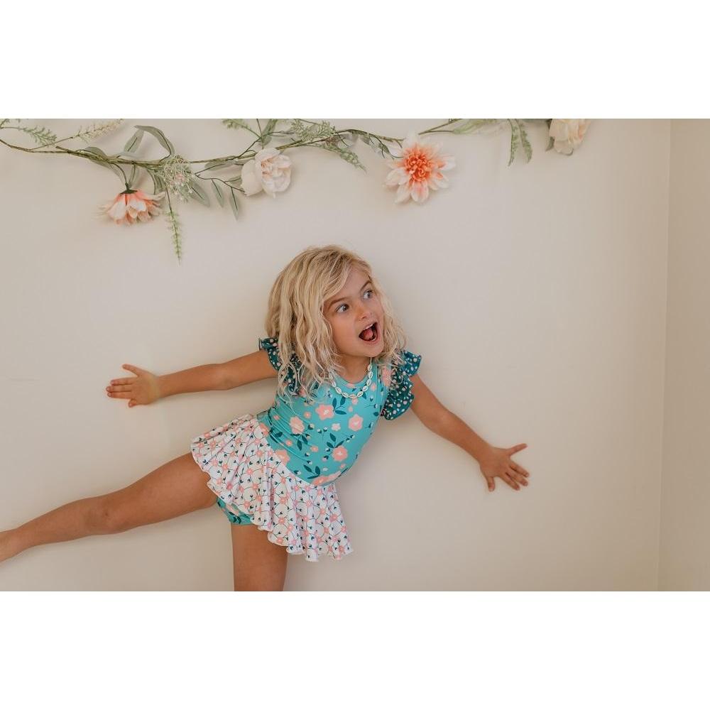 Girls Teal Floral Skirted Leotard - Blissfully Lavender BoutiqueOopsie Daisy