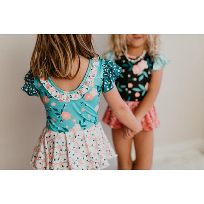 Girls Teal Floral Skirted Leotard - Blissfully Lavender BoutiqueOopsie Daisy