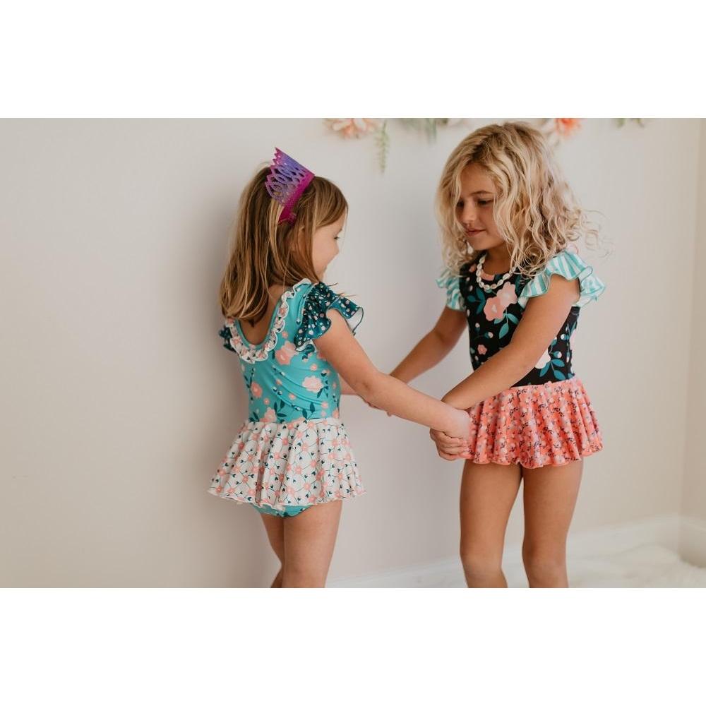 Girls Teal Floral Skirted Leotard - Blissfully Lavender BoutiqueOopsie Daisy