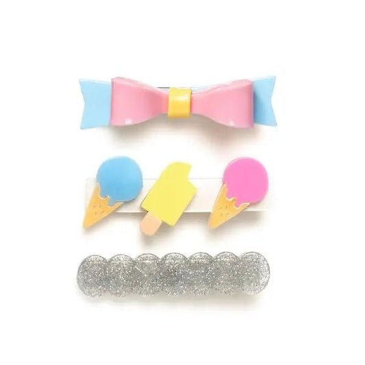 Girls Three Combo Color Block Bow Tie Summer Treats Alligator Hair Clip - Blissfully Lavender BoutiqueLilies & Roses NY