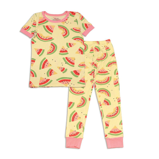 Girls Watermelon Rainbow Bamboo Short Sleeve Pajama Set - Blissfully Lavender Boutiquehttps://silkberrybaby.com/