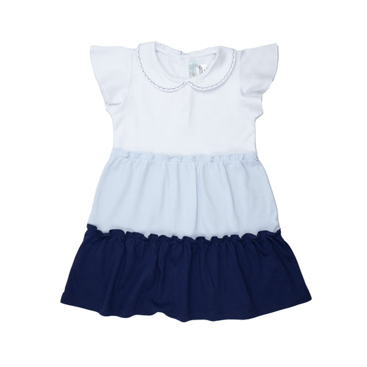 Girls White + Blue School Days Colorblock Pima Dress - Blissfully Lavender BoutiqueCuclie