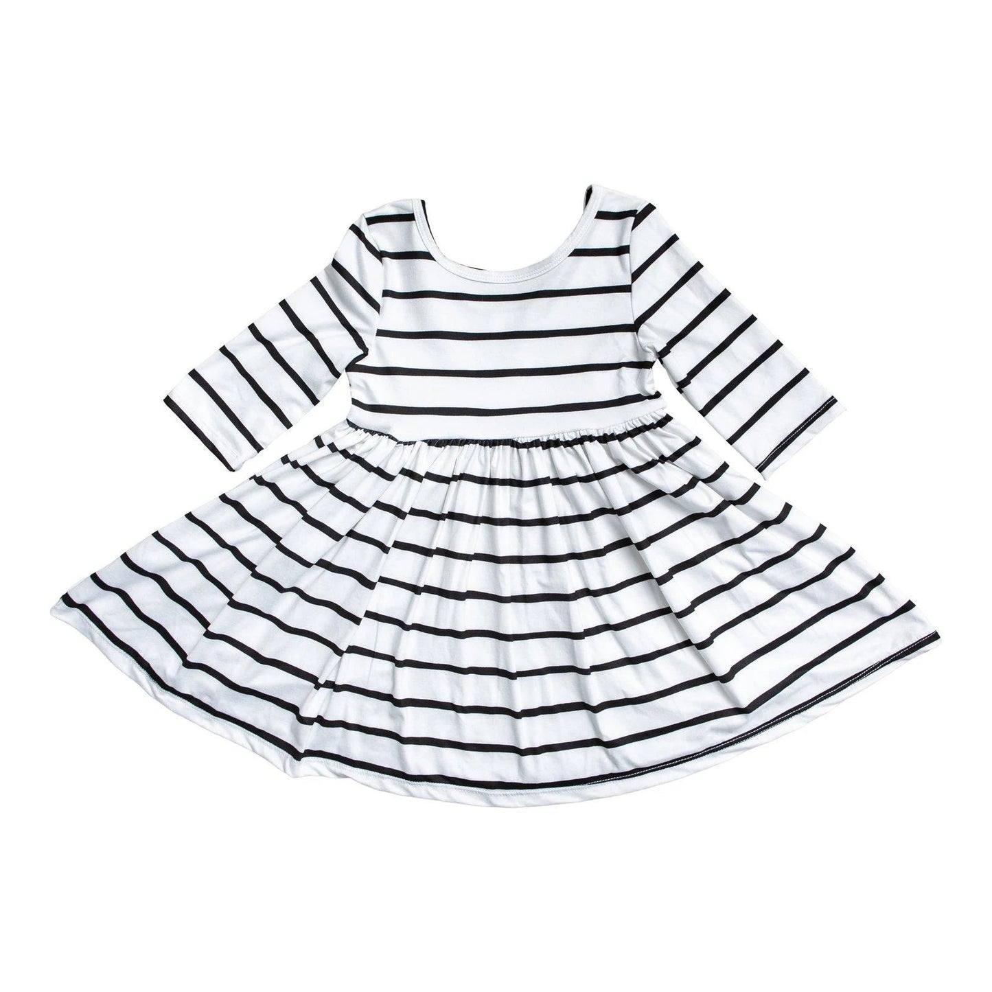 Girls White with Black Stripe Twirl Dress - Blissfully Lavender BoutiqueMila & Rose