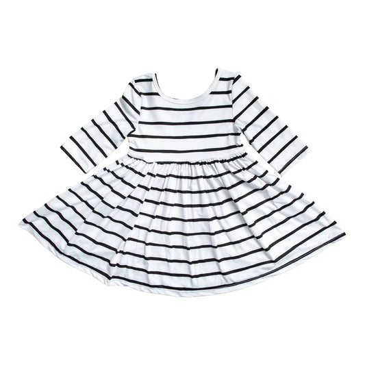 Girls White with Black Stripe Twirl Dress - Blissfully Lavender BoutiqueMila & Rose