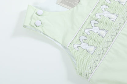 Baby Boy Honeydew Green Bunny Smocked Shortalls