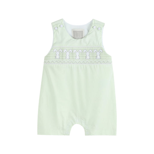 Baby Boy Honeydew Green Bunny Smocked Shortalls