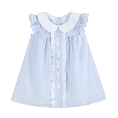 Girls Light Blue Easter Bunny Ruffle Yoke Dress