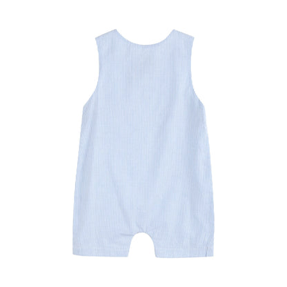 Baby Boy Light Blue Seersucker Bunny Smocked Shortalls