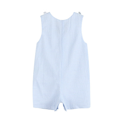 Light Blue Striped Pom Pom Bunny Shortalls