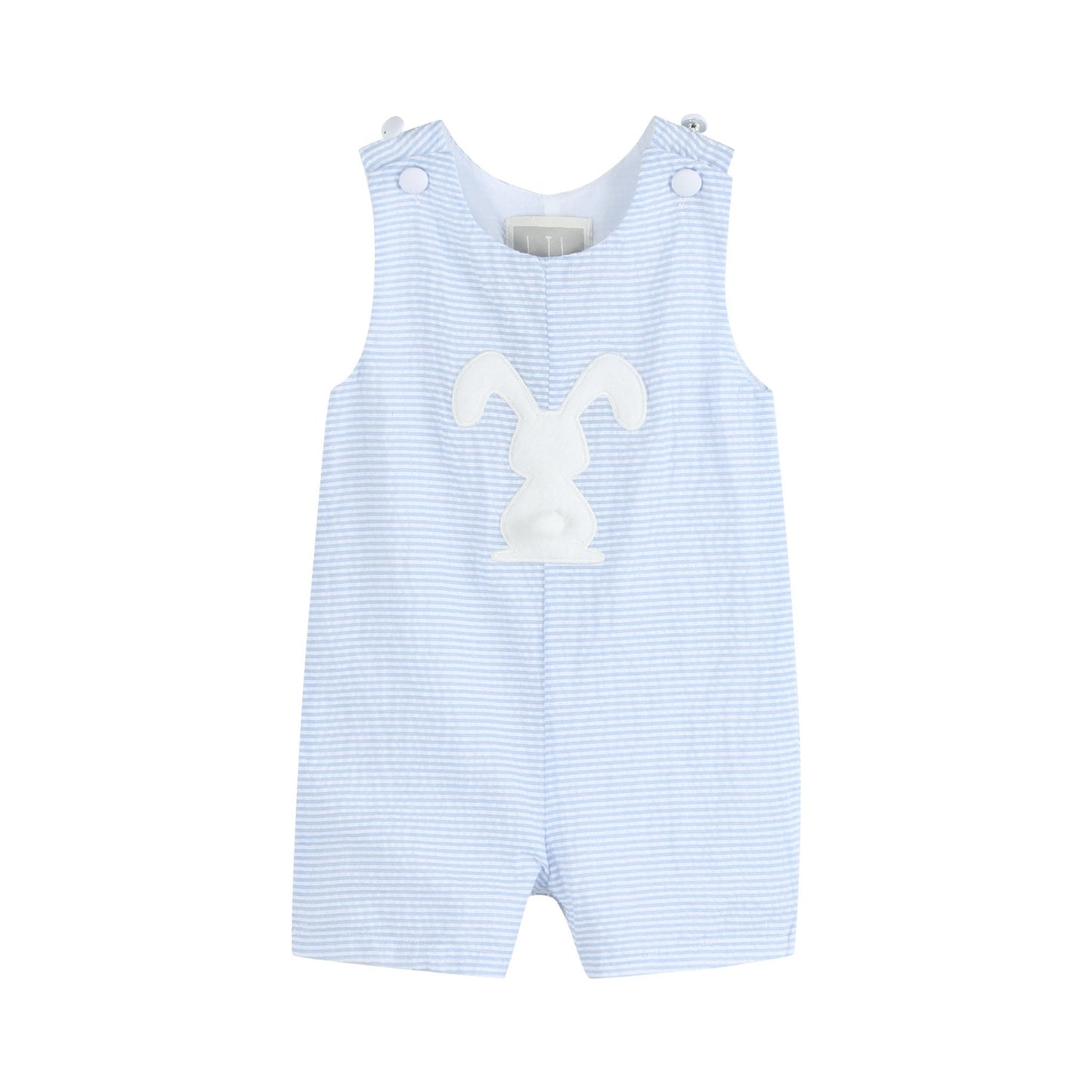 Light Blue Striped Pom Pom Bunny Shortalls