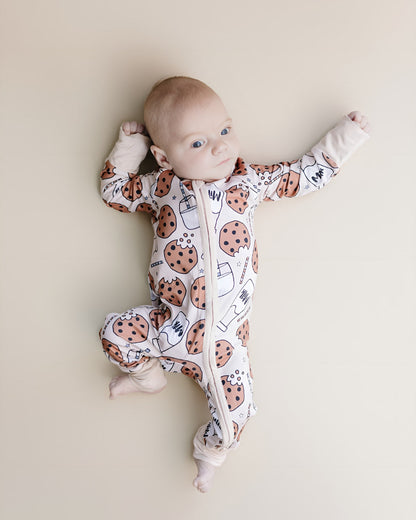 Baby Girl Milk & Cookies Bamboo Zip Pajama Romper | Milk & Cookies